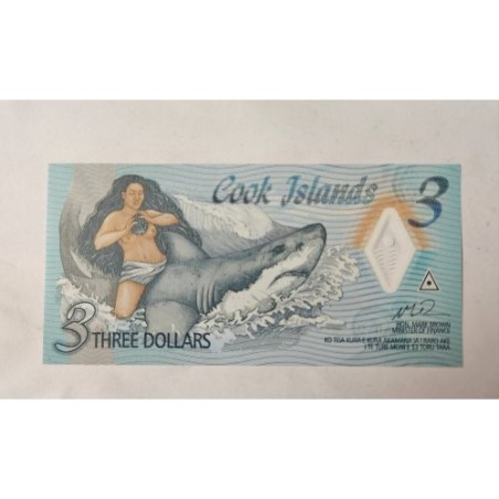 Cédula das Ilhas Cook 3 dólares Polímero FE