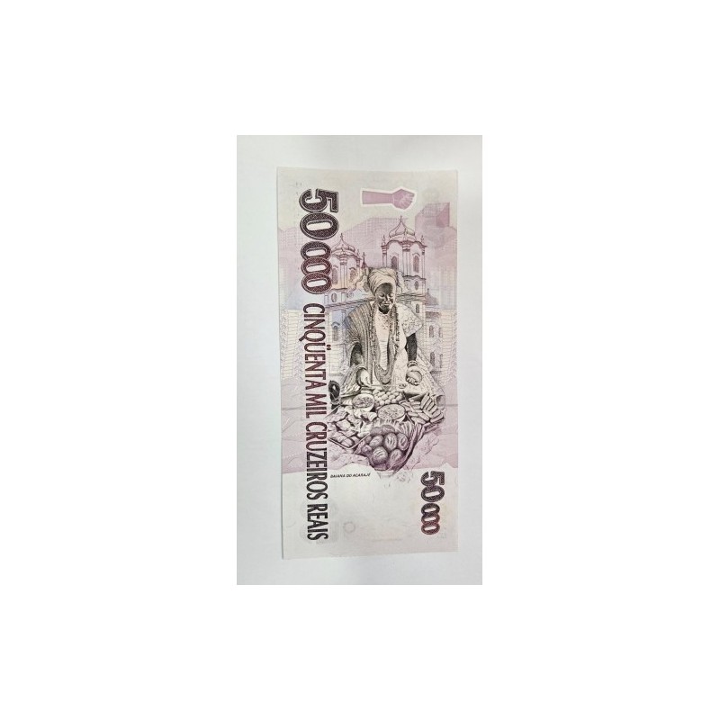 Venda de cédula de 50.000 Cruzeiros Reais "Baiana do Acarajé" da série rara 0001. Em excelente estado de conservação, 