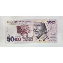 Venda de cédula de 50.000 Cruzeiros Reais "Baiana do Acarajé" da série rara 0001. Em excelente estado de conservação, 