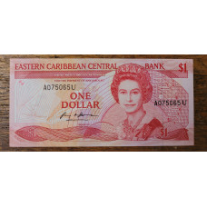 Cédula Eastern caribean states 1 dólar 1985 P21 FE  Rainha Elizabeth II