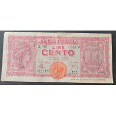 Cédula da Itália 100 liras 1944 P75 Mbc escassa 