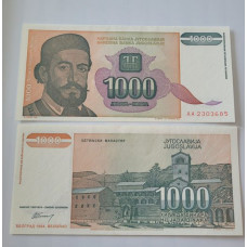 Cédula da Iugoslavia 1000 dinara FE 