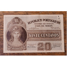 Cédula de Portugal 20 centavos 1925 soberba 