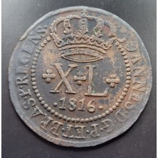 Moeda Brasil XL reis 1816 Bahia Cobre Dom João Principe Regente