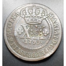 Moeda Brasil XX reis 1799 carimbo escudete C317 Mbc+ 