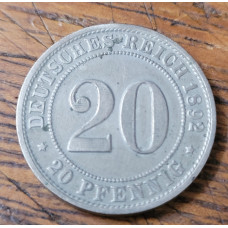 moeda da Alemanha 20 pfenning 1892 D