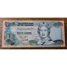 Cédula de Bahamas meio dólar Fe P68 Rainha Elizabeth II 