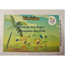 Filatelia Bloco Selos Mascote Vinicius Jogos Olimpicos Rio 2016 Novo