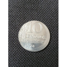 Moeda do Brasil 10 centavos 1974 boné  anomala