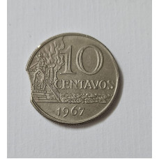Moeda Brasil 10 centavos 1967 Anomala defeito de Cunho