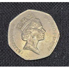 Moeda da Inglaterra 50 pence 1997 Rainha Elizabeth II