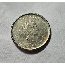 Moeda do Canadá 10 cents 2001 ano internacional dos voluntários Rainha Elizabeth