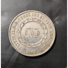 Moeda Brasil 500 reis 1860 prata império MBC