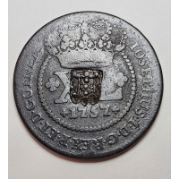 Moeda Brasil cobre XL reis 1757 Carimbo de escudete Guineae C175 