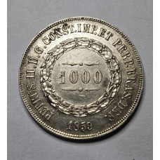 Moeda Brasil 1000 réis 1859 mbc imperio prata
