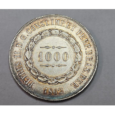 Moeda Brasil 1000 reis 1862 prata império MBC-S