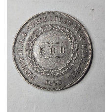 Moeda Brasil 500 reis 1860 Soberba  prata imperio