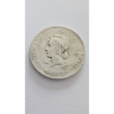 Moeda Brasil 1000 réis 1909 X gramas prata MBC