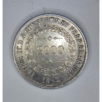 Moeda Brasil 2000 réis 1852 prata império terceiro sistema MBC
