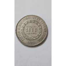 Moeda Brasil 1000 réis 1853 Mbc prata
