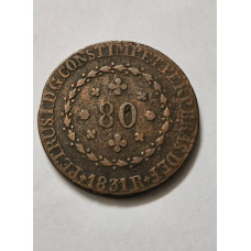 Moeda Brasil império cobre 80 réis 1831 R C752
