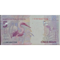 Cédula Brasil 5 reais letras IE FE